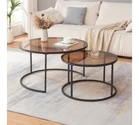 [en.casa] Set de 2 Tables Basses Rondes Gigognes de Tailles Différentes Table d'Appoint Bout de Canapé Gain de Place Design Moderne Stable Verre Trempé Acier MDF Verre Fumé Marron