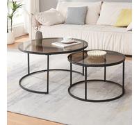 [en.casa] Set de 2 Tables Basses Rondes Gigognes de Tailles Différentes Table d'Appoint Bout de Canapé Gain de Place Design Moderne Stable Verre Trempé Acier MDF Verre Fumé Gris