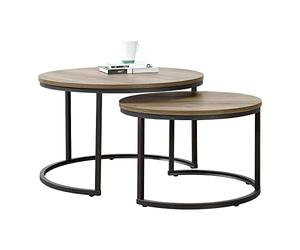 [en.casa] Set de 2 Tables Basses Rondes Gigognes de Tailles Différentes Table d'Appoint Bout de Canapé Design Intemporel Panneaux de Particules Acier Laqué Effet Bois Foncé Noir
