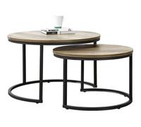 [en.casa] Set de 2 Tables Basses Rondes Gigognes Table de Salon Panneaux de Particules Métal Couleur Bois Noir Tailles