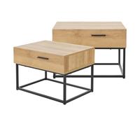 [en.casa] Set de 2 Tables de Chevet Industriel avec Tiroir Lot de 2 Tables d'Appoint Ensemble de 2 Bout de Canapé Table Basse Métal Panneau de Particules 39 x 55 x 40 cm Noir Effet Chêne