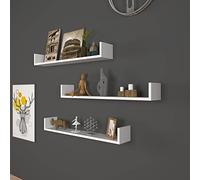 [en.casa] Set de 3 Étagères Murales pour Entrée Salon Cuisine Meuble de Rangement Multi-Usages Capacité 3 x 10 kg Panneau de Particules 12 x 90 x 15 cm Blanc