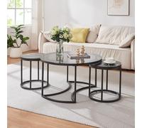[en.casa] Set de 3 Tables Basses Rondes Gigognes de Tailles Différentes Table d'Appoint Bout de Canapé Gain de Place Design Moderne Stable Verre Trempé Acier MDF Verre Fumé Effet Marbre Noir