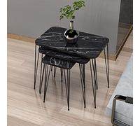 [en.casa] Set de 3 Tables d'Appoint Lot de Bouts de Canapé Polyvalentes Rectangulaires Gigognes Panneau de Particules Métal Marbre Noir