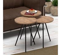 [en.casa] Set de 3 Tables d'Appoint Lot de Bouts de Canapé Polyvalentes Rondes Gigognes Panneau de Particules Métal Naturel Noir