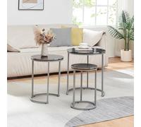 [en.casa] Set de 3 Tables d'Appoint Lot de Bouts de Canapé Polyvalentes Rondes Gigognes Panneau de Particules Métal Marbre Noir Argent