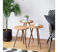 [en.casa] Set de 3 Tables D'Appoint Rondes Lot de Bouts de Canapé Trépied de Tailles Différentes pour Salon Chambre Panneau de Particules Bois de Hêtre Effet Bois