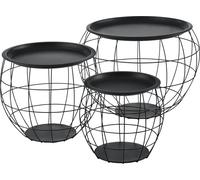 [en.casa] Set de 3 tables d'appoint Table basse en 3 tailles Table basse en métal Table à café avec couvercles métalliques amovibles Tablette de salon avec espace de rangement Paniers métalliques Noir