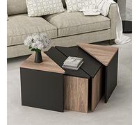 Set de 4 tables basses Frederikshavn carrées gigognes effet chêne / anthracite [en.casa]