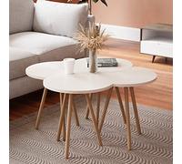 [en.casa] Set de 4 Tables Basses Emboîtables Tables d'Appoint pour Salon Chambre Panneau de Particules Bois de Hêtre 48 x 77 x 77 cm Blanc Naturel