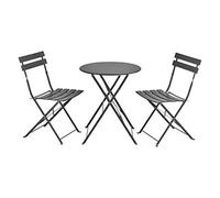 [en.casa] Set de Bistrot Meubles de Jardin Pliables Design Table Basse Ronde 2 Chaises pour Terrasse Balcon Set de Meuble d'Extérieur Patio Acier Gris Foncé
