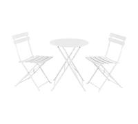 [en.casa] Set de Bistrot Meubles de Jardin Pliables Design Table Basse Ronde 2 Chaises pour Terrasse Balcon Set de Meuble d'Extérieur Patio Acier Blanc