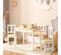 [en.casa] Set de Meubles pour Enfants Ensemble Table et 2 Chaises avec Banc Rabattable Espace de Jeu Design Pin MDF Naturel Blanc