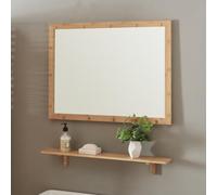 [en.casa] Set de Miroir Mural Rectangulaire avec Étagère Pratique Rangement Effet d’Agrandissement Visuel et de Luminosité pour Salle de Bain Entrée Salon Intemporel Bambou Verre 80 x 60 cm Naturel