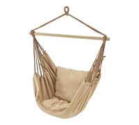 [en.casa] Siège Fauteuil Suspendu Solide Chaise de Hamac Jusqu'à 120 kg Facile à Accrocher pour Intérieur et Extérieur Tissu Bois 175 x 130 cm Beige