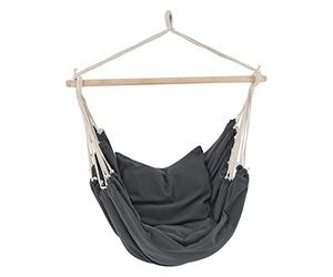 [en.casa] Siège Fauteuil Suspendu Solide Chaise de Hamac Jusqu'à 120 kg Facile à Accrocher pour Intérieur et Extérieur Tissu Bois 175 x 130 cm Gris Foncé