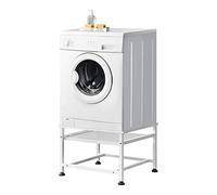 [en.casa] Socle avec Étagère Extensible pour Machine à Laver Support Lave-Linges Standard Pieds Antidérapants Capacité de Charge 150 kg Acier Laqué 63 x 54 x 41 cm Blanc