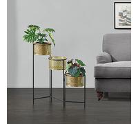 Support de plante (à 3 cache-pots) Doel pliable noir laiton [en.casa]