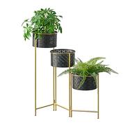 [en.casa] Support de Plante Design à 3 Cache-Pots Vase Intemporel Pot de Fleur Rond Porte-Plante Pliable Métal Noir Laiton