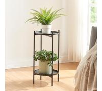 [en.casa] Support de Plantes à 2 Niveaux Étagère à Fleurs Design Intemporel Porte Plantes pour Intérieur Meuble de Rangement pour Cache-Pots Métal 54 x 25 cm Noir