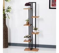 [en.casa] Support de Plantes à 6 Niveaux de Rangement Étagère à Fleurs Polyvalente Panneau de Particules Métal 120 x 34 x 21 cm Effet Noyer Noir
