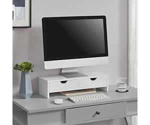[en.casa] Support d'Écran Réhausseur de Moniteur avec 2 Tiroirs pour Télé Moniteur Ordinateur Portable Panneau de Particules 50 x 18 x 13 cm Blanc