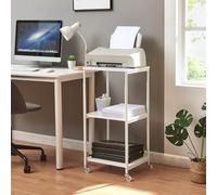 [en.casa] Support d'Imprimante à 3 Niveaux Réglable en Hauteur Chariot de Service Multifonctionnel avec Freins Bureau Cuisine Salle de Bain Métal Panneau de Particules 82 x 39 x 35 cm Blanc