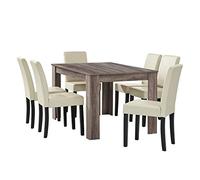 [en.casa] Table à Manger chêne Ancien avec 6 chaises crème 140 x 90 cm