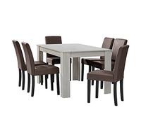en.casa Table à manger chêne blanc avec 6 chaises marron cuir-synthétique rembourré140x90