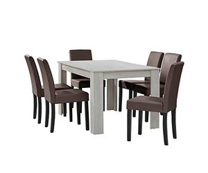 [en.casa] Table à Manger chêne Blanc 140 x 90 cm avec 6 chaises Marron