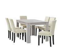 en.casa Table à manger chêne blanc avec 6 chaises crème cuir-synthétique rembourré140x90