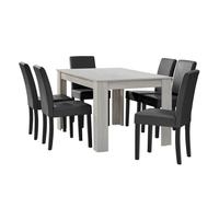 [en.casa] Table à Manger chêne Blanc 140 x 90 cm avec 6 chaises Gris foncé