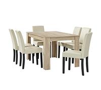 [en.casa] Table à Manger chêne Brilliant 140 x 90 cm avec 6 chaises crème