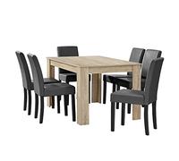 [en.casa] Table à Manger chêne Brilliant 140 x 90 cm avec 6 chaises Gris foncé