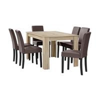 en.casa Table à manger chêne brilliant avec 6 chaises marron cuir-synthétique rembourré140x90