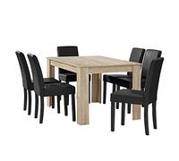 [en.casa] Table à Manger chêne Brilliant avec 6 chaises Noir Cuir-synthétique rembourré140x90
