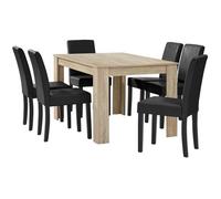 [en.casa] Table à Manger chêne Brilliant avec 6 chaises Noir Cuir-synthétique rembourré140x90