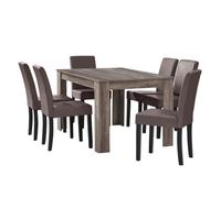 en.casa Table à manger en chêne ancien avec 6 chaises marron cuir-synthétique rembourré 140x90