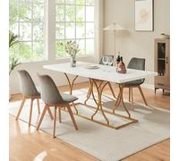 [en.casa] Table à Manger pour 6 Personnes Rectangulaire Élégante Qualité Supérieure Stable Confortable Cuisine Salle à Manger Panneau de Particules Métal 180 x 80 x 75 cm Effet Marbre Blanc Doré