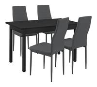 [en.casa] Table à manger / table de cuisine / table de salle à manger -noir- (120x60cm) avec 4 chaises -gris foncé- rembourrées -