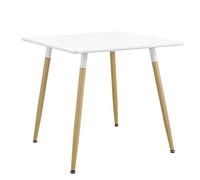 [en.casa] Table à Manger Table de Salle à Manger Table de Cuisine Bureau Carré MDF Laqué et Acier Blanc Mat et Hêtre 80 x 80 x 74cm
