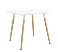 [en.casa] Table à Manger Table de Salle à Manger Table de Cuisine Bureau Carré MDF Laqué et Acier Blanc Mat et Hêtre 80 x 80 x 74cm