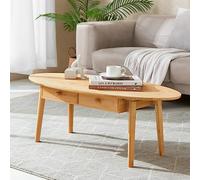 [en.casa] Table Basse avec 2 Tiroirs Table d'Appoint Élegante avec Plateau Ovale et Compartiments de Rangement Fermés pour Salon Chambre Bambou 37 x 100 x 48 cm Naturel