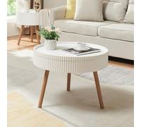 [en.casa] Table Basse avec Plateau Amovibe Table d'Appoint avec Surface Rainurée Compartiment de Rangement Fermé Bout de Canapé Table de Chevet Ronde MDF Bambou 45 x 60 cm Blanc Naturel