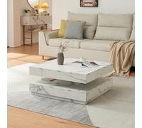 [en.casa] Table Basse avec Plateau Carré Pivotant et Étagère Inférieure Table d'Appoint Design Intemporel pour Salon Chambre Panneau de Particules 76 x 76 x 38 cm Effet marbre Blanc