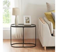 [en.casa] Table Basse avec Plateau Ovale en Verre Trempé de 4 mm Table d'Appoint Bout de Canapé Table de Chevet Guéridon Support Plantes Design Métal 55 x 28 x 45 cm Noir
