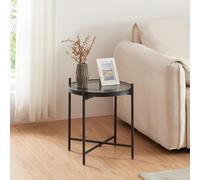 [en.casa] Table Basse avec Plateau Rond en Verre Trempé de 4 mm Table d'Appoint Bout de Canapé Table de Chevet Guéridon Support Plantes Design Intemporel Métal 46 x 42 cm Noir