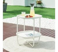 [en.casa] Table Basse avec Plateaux Amovibles Table d'Appoint pour Extérieur Intérieur Jardin Terrasse Balcon Table de Bistrot Design Intemporel Acier 58 x 46 x 46 cm Blanc
