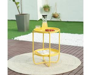 [en.casa] Table Basse avec Plateaux Ronds Amovibles Table d'Appoint pour Extérieur Intérieur Jardin Terrasse Balcon Table de Bistrot Design Intemporel Acier 58 x 40 cm Jaune