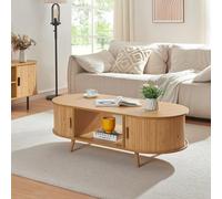 [en.casa] Table Basse avec Portes Coulissantes et Compartiments de Rangement Table d'Appoint Massif Intemporel Style Scandinave Salon Séjour Bureau MDF Bambou Bois 120 x 55 x 40 cm Naturel